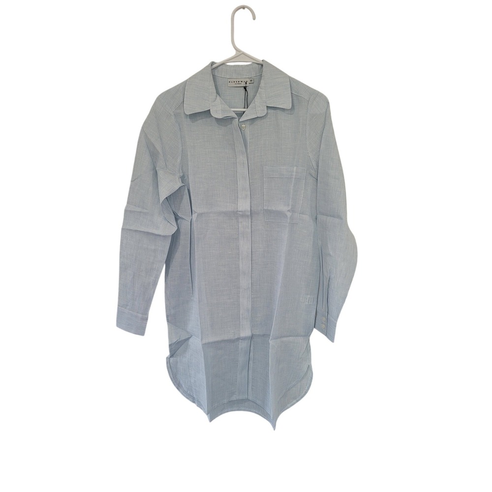 Harshman Women's Erinn Shirt XS Blue Mini Stripe Linen Blend Top #20